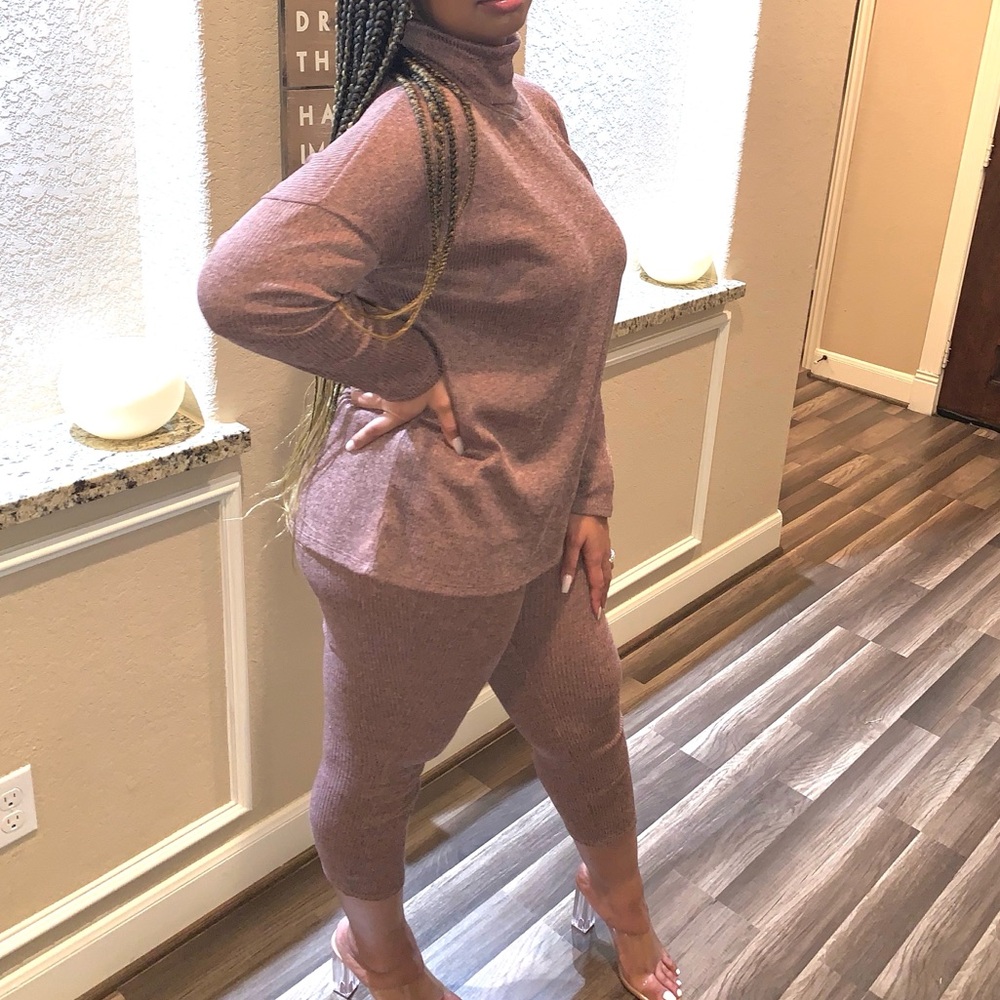 Pink two piece turtle neck set